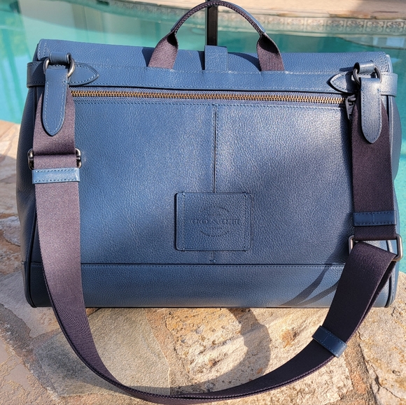 Coach Hudson Navy Blue Leather Messenger Bag With Adjustable Strap - Picture 8 of 16